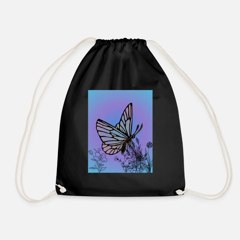 Butterfly Yellow Dots - Drawstring Bag - black