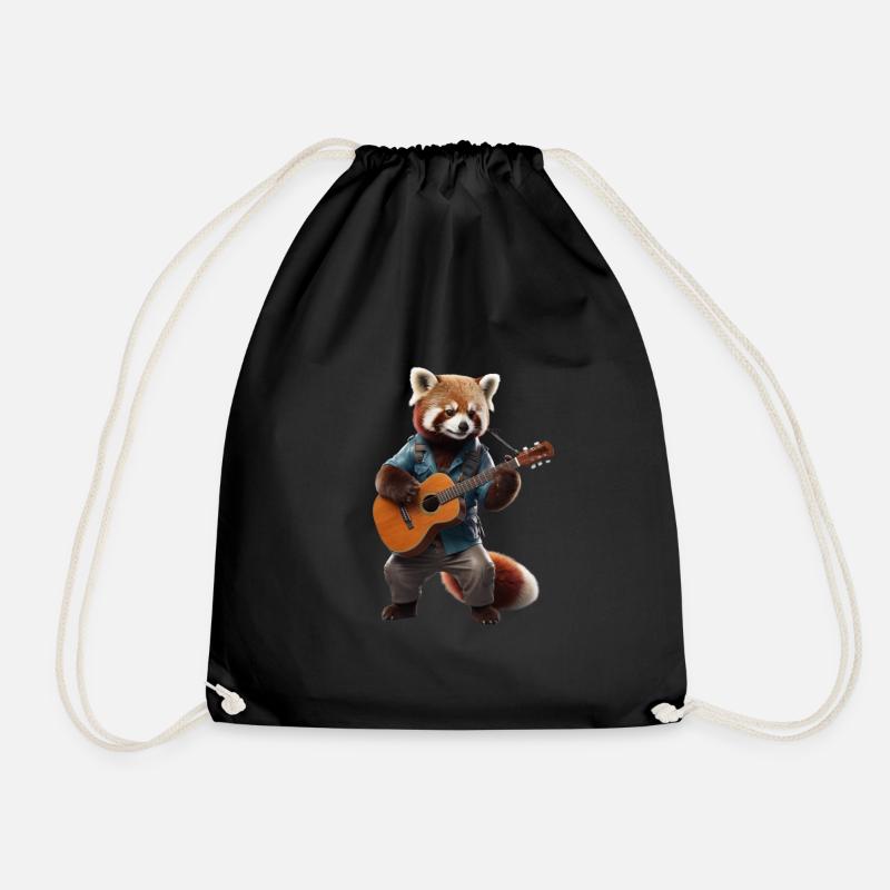 Red Panda Guitar - Drawstring Bag - black