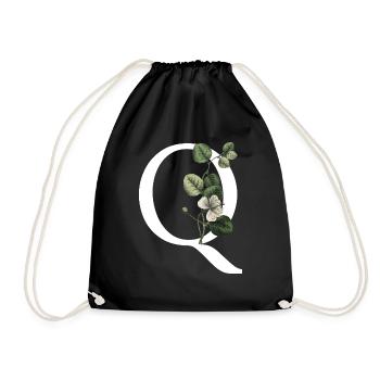 Letter Q Botanical Green - Drawstring Bag - black - Front