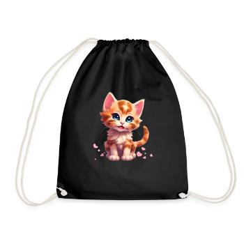 Cute kitten with hearts - Drawstring Bag - black - Front