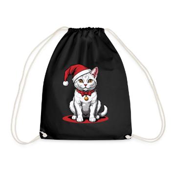 Christmas Cat Santa Claus Cat Cat Gift - Drawstring Bag - black - Front