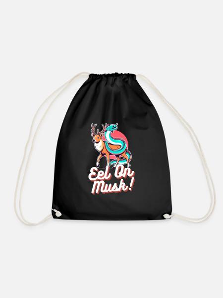Funny pun design - Eal On Musk - Drawstring Bag - black