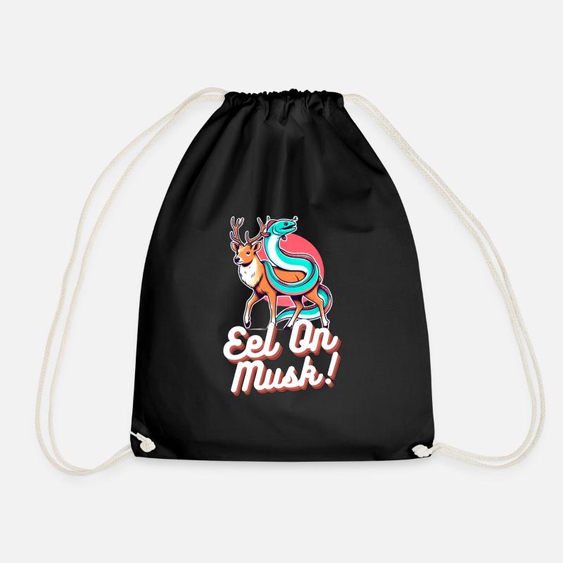 Funny pun design - Eal On Musk - Drawstring Bag - black