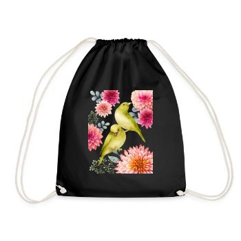 parrot and flowers 2 - Drawstring Bag - black - Front