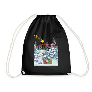 Meowy Christmas - Katze mit Sternschnuppe - Turnbeutel - Schwarz - Vorne