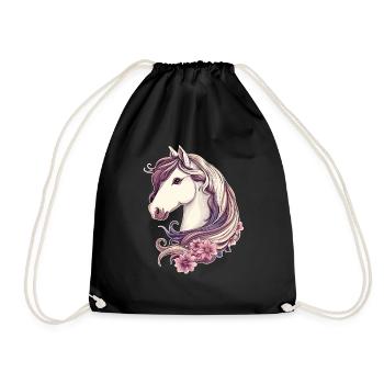 Horse with flowers - Drawstring Bag - black - Front