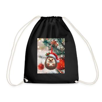 Weihnachtlicher Igel: Süßer Weihnachts-Look - Turnbeutel - Schwarz - Vorne