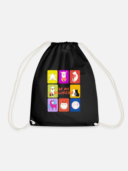 Paws and hearts: cute animals for Valentine's Day - Drawstring Bag - black