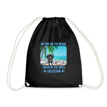 My dog on the beach - Drawstring Bag - black - Front