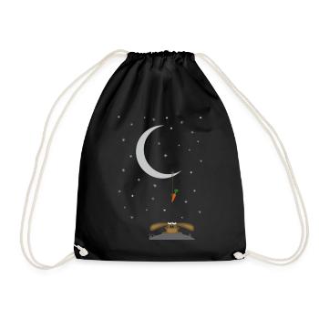 rabbit stares at a carrot on the moon - Drawstring Bag - black - Front