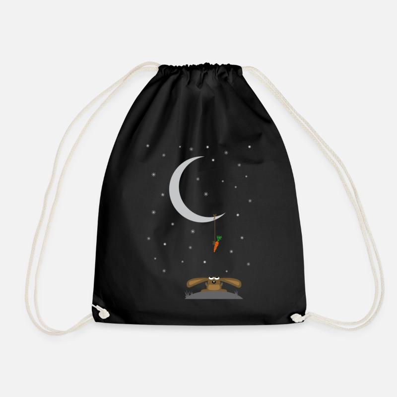rabbit stares at a carrot on the moon - Drawstring Bag - black