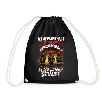 Feuerwehr Kameradschaft Feuer Wasser Geschenk - Turnbeutel - Schwarz - Vorne