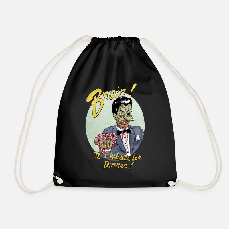 brainitswhatsfordinner - Drawstring Bag - black