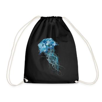 méduse bleue avec coraux, coquillages et anémones de mer - Sac de sport léger - noir - Devant