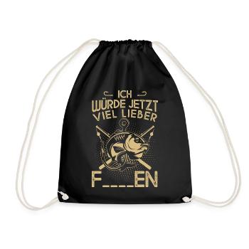 Ich würde jetzt viel lieber Fischen - Turnbeutel - Schwarz - Vorne