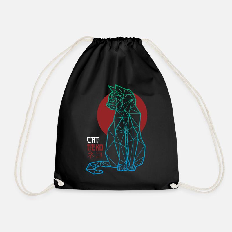 Cat, Neko and ネコ - Drawstring Bag - black