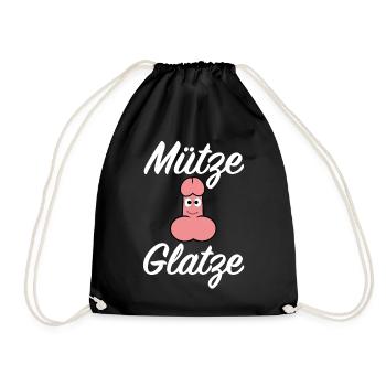 Mütze Glatze | Penis, onanieren, lustige Sprüche - Turnbeutel - Schwarz - Vorne