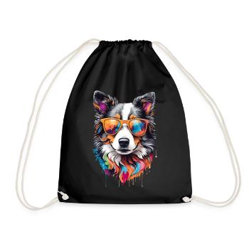 Border Collie Dog Cute Cool Colorful Sunglasses - Drawstring Bag - black - Front