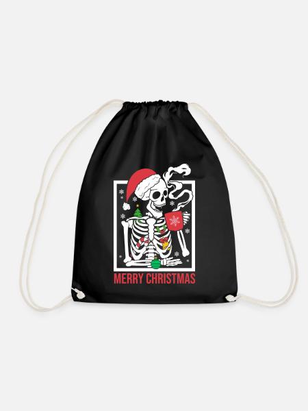 Skelett mit Weihnachtsmannmütze - Turnbeutel - Schwarz