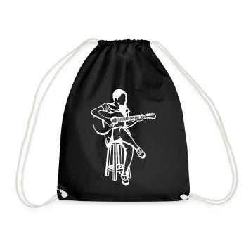 Guitar Girl Drawing - Drawstring Bag - black - Front