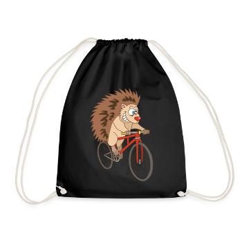 Igel auf dem Fahrrad - Turnbeutel - Schwarz - Vorne