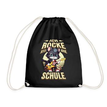 Schulkind Einschulung Katze Gitarre Rock Musik - Turnbeutel - Schwarz - Vorne