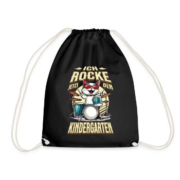 Kindergarten Kita Cat Drums Rock Music - Drawstring Bag - black - Front