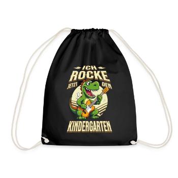 Kindergarten Kita Dinosaurier Gitarre Rock Musik - Turnbeutel - Schwarz - Vorne