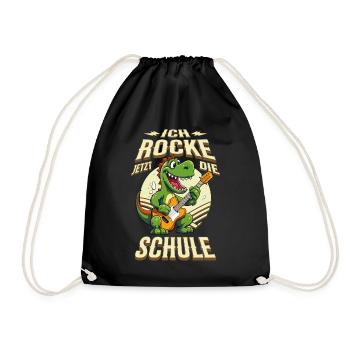 Schulkind Einschulung Dino Gitarre Rock Musik - Turnbeutel - Schwarz - Vorne