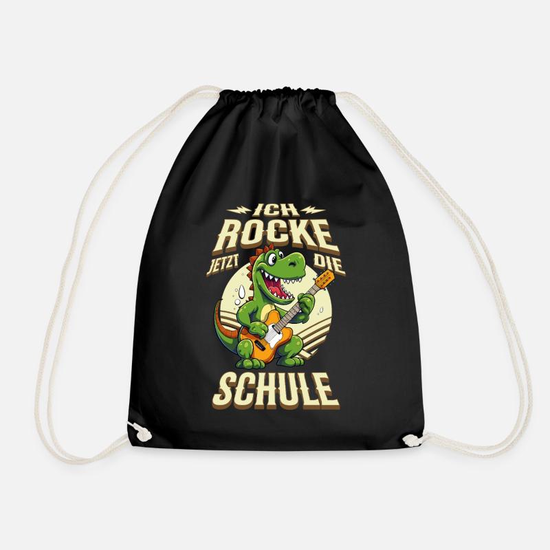 Schulkind Einschulung Dino Gitarre Rock Musik - Turnbeutel - Schwarz