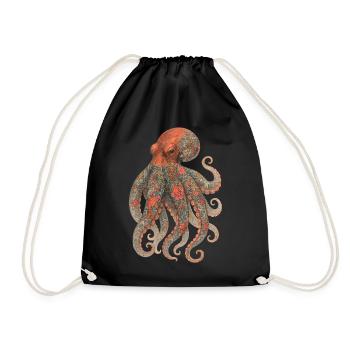 Octopus Yakuza – Watercolor Tattooed Elegance - Drawstring Bag - black - Front