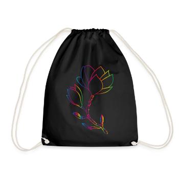 Bunte Magnolien-Linienzeichnung modern - Turnbeutel - Schwarz - Vorne