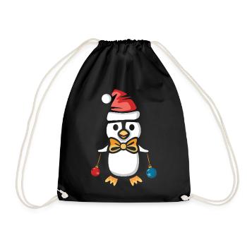 Weihnachtspinguin mit Mütze und Kugeln - Turnbeutel - Schwarz - Vorne