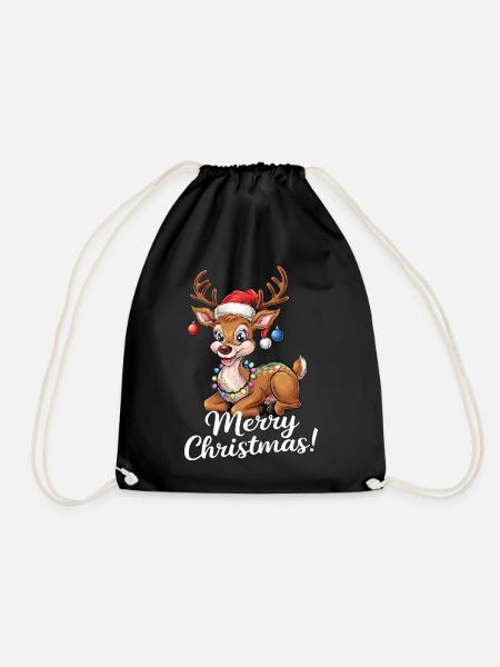 Rentier Weihnachtspullover Merry Christmas lustig - Turnbeutel - Schwarz
