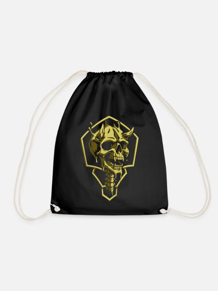 Golden Geometric Skull - Drawstring Bag - black