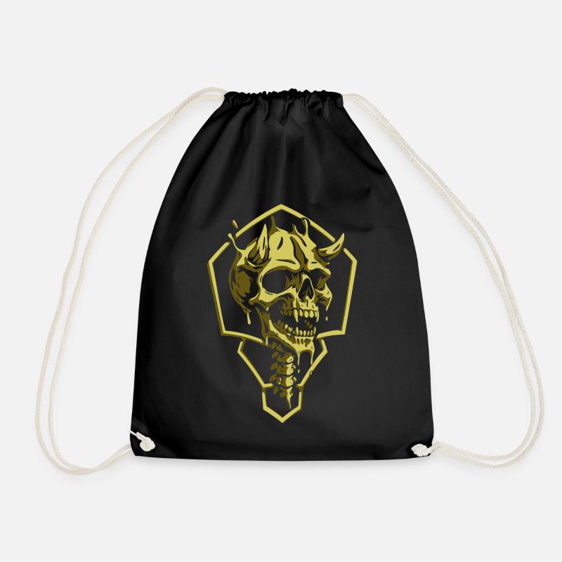 Golden Geometric Skull - Drawstring Bag - black