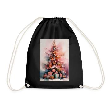 Pastellfarbener Aquarell-Weihnachtsbaum - Turnbeutel - Schwarz - Vorne