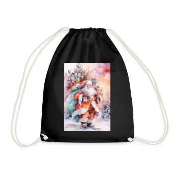 Noël Aquarelle: Santa et Paquets - Sac de sport léger - noir - Devant
