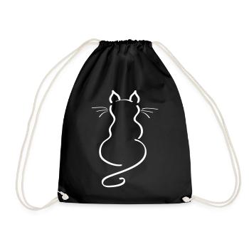 Cat Minimalist Line Back Plain Thick - Drawstring Bag - black - Front