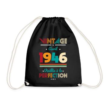 80. Geburtstag – Vintage – April 1946 - Turnbeutel - Schwarz - Vorne