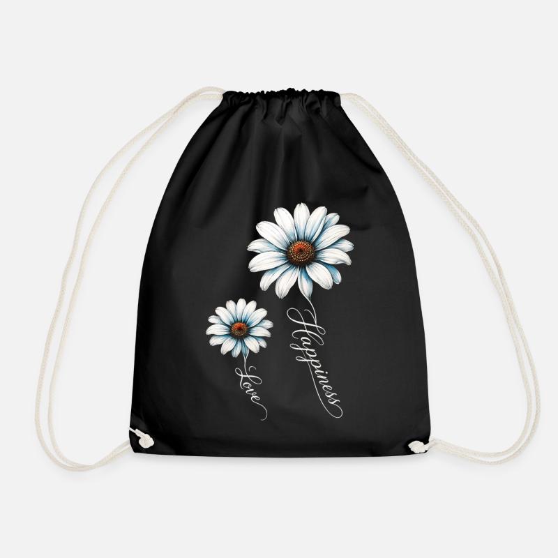 Blue Daisies Happiness and Love - Drawstring Bag - black
