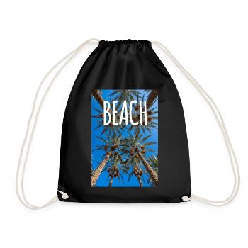 Date Palm Trees Beach - Drawstring Bag - black - Front