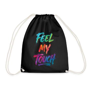 Feel My Touch Colorful Text Painting Print - Drawstring Bag - black - Front