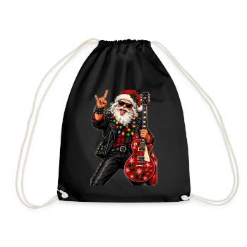 Santa Rock Weihnachtsgitarre - Turnbeutel - Schwarz - Vorne