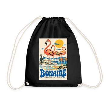 Erleben Sie Bonaire und retro niederländische Karibik-Vibes - Turnbeutel - Schwarz - Vorne