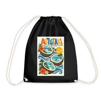 Erleben Sie Aitutaki in der Retro-Lagune der Cookinseln - Turnbeutel - Schwarz - Vorne