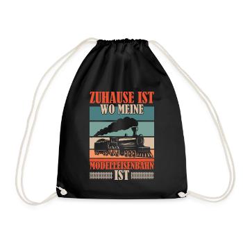 Retro Modelleisenbahn Lokomotive - Turnbeutel - Schwarz - Vorne