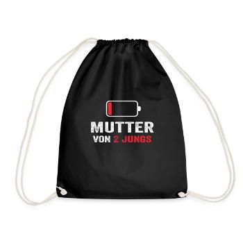 Mutter von 2 Jungs - Akku leer - Turnbeutel - Schwarz - Vorne