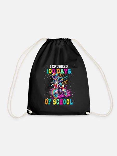 I crushed 100 days of school Motocross Bike - Drawstring Bag - black
