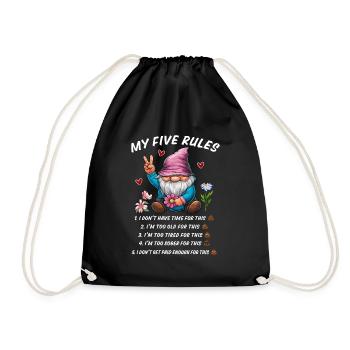 5 rules of a funny gnome - Drawstring Bag - black - Front